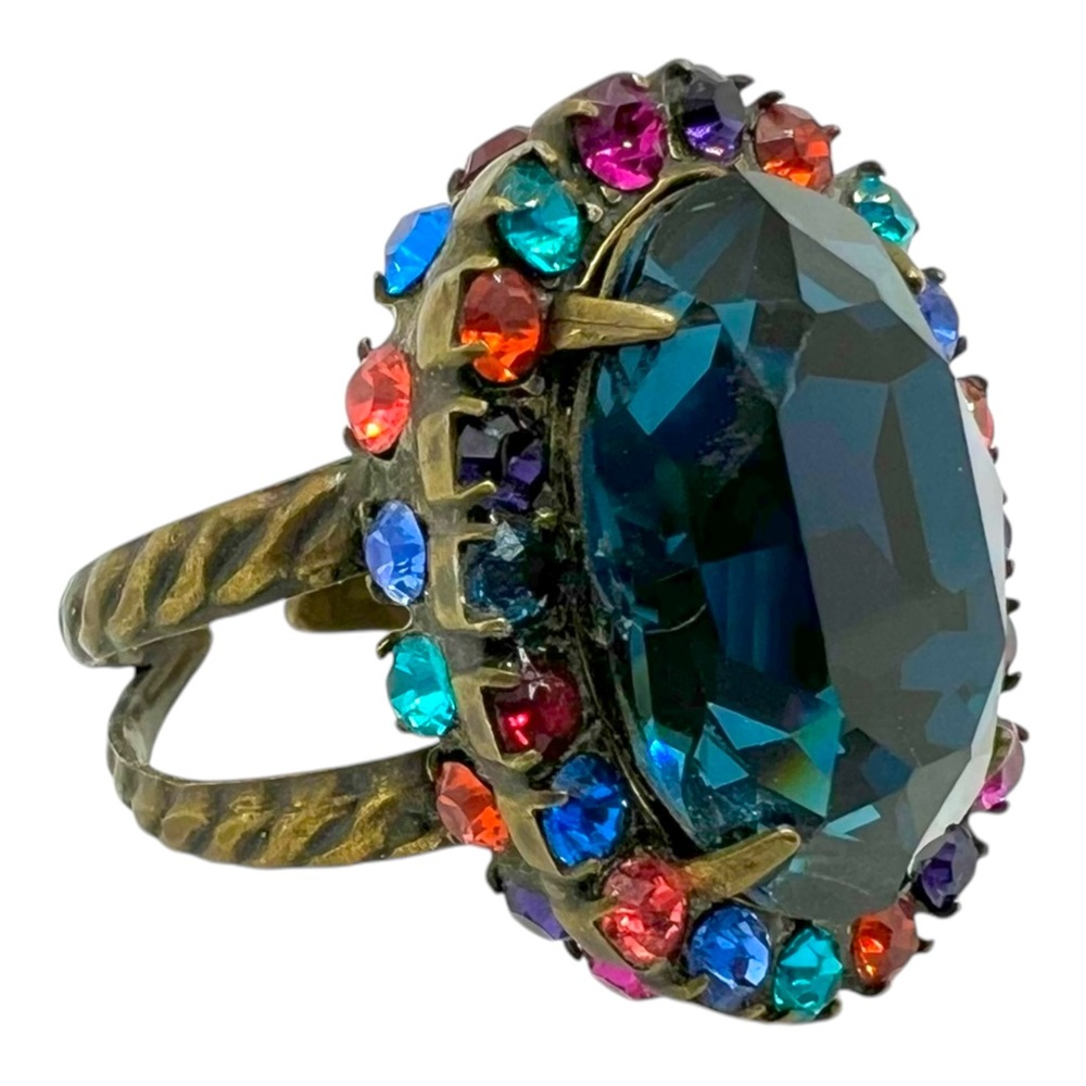 Vtg Sorrelli Montana Blue Multicolor Rhinestone Adjustable Vibrant Cocktail Ring